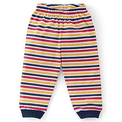 Babyhug Cotton Full Sleeves Night Suit Bus & Stripes Print- Yellow & Blue