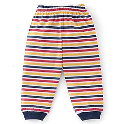 Babyhug Cotton Full Sleeves Night Suit Bus & Stripes Print- Yellow & Blue