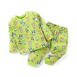 Babyhug Cotton Full Sleeves Night Suit Bear & Koala Print - Green
