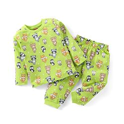 Babyhug Cotton Full Sleeves Night Suit Bear & Koala Print - Green