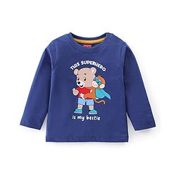 Babyhug Cotton Knit Full Sleeves Night Suit Teddy Print - Navy Blue & Yellow