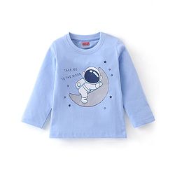 Babyhug Single Jersey Cotton Knit Full Sleeves Night Suit with Astronaut & Stars Print - Blue