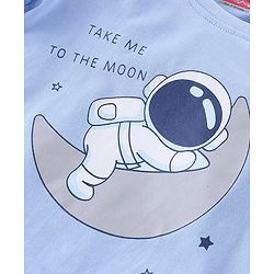 Babyhug Single Jersey Cotton Knit Full Sleeves Night Suit with Astronaut & Stars Print - Blue