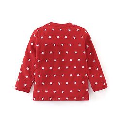 Babyhug Single Jersey Cotton Knit Full Sleeves Night Suit with Text & Stars Print - Red
