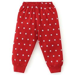Babyhug Single Jersey Cotton Knit Full Sleeves Night Suit with Text & Stars Print - Red