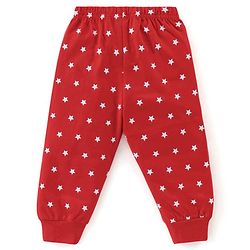 Babyhug Single Jersey Cotton Knit Full Sleeves Night Suit with Text & Stars Print - Red