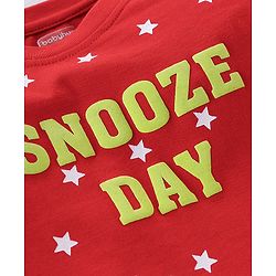 Babyhug Single Jersey Cotton Knit Full Sleeves Night Suit with Text & Stars Print - Red