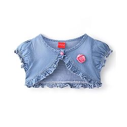 Babyhug 100% Cotton Knit Frock With Half Sleeves Denim Jacket Floral Print - Green & Blue