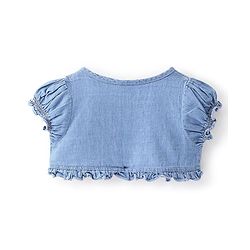 Babyhug 100% Cotton Knit Frock With Half Sleeves Denim Jacket Floral Print - Green & Blue