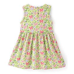 Babyhug 100% Cotton Knit Frock With Half Sleeves Denim Jacket Floral Print - Green & Blue