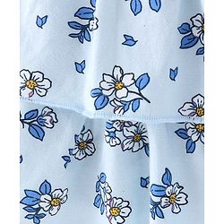 Babyhug Cotton Knit Floral Printed Layered Frock with Sleeveless Denim Jacket - Blue