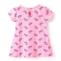 Babyhug 100% Cotton Knitted Half Sleeves Frock With Bow Applique Floral Print Pack Of 2- Red & Pink