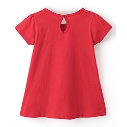 Babyhug 100% Cotton Knitted Half Sleeves Frock With Bow Applique Floral Print Pack Of 2- Red & Pink