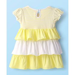 Babyhug Cotton Knit Cap Sleeves Frilled Layered Frock with Floral Corsage - Yellow