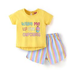 Babyhug Half Sleeves T-Shirt & Night Suit With Text & Cake Print - Yellow & White