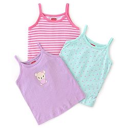 Babyhug 100% Cotton Knit Sleeveless Slips Stripes & Heart Print Pack of 3 - Purple Pink & Blue