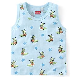 Babyhug Single Jersey Sleeveless Sando Stripes & Caterpillar Print Pack of 3 - Orange & Blue