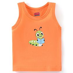 Babyhug Single Jersey Sleeveless Sando Stripes & Caterpillar Print Pack of 3 - Orange & Blue