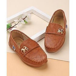 Cute Walk by Babyhug Slip On Solid Formal & Partywear Shoes with Horse Applique - Camel Brown