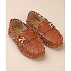 Cute Walk by Babyhug Slip On Solid Formal & Partywear Shoes with Horse Applique - Camel Brown