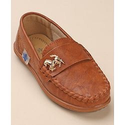 Cute Walk by Babyhug Slip On Solid Formal & Partywear Shoes with Horse Applique - Camel Brown