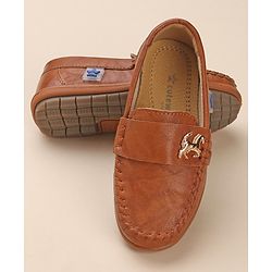 Cute Walk by Babyhug Slip On Solid Formal & Partywear Shoes with Horse Applique - Camel Brown