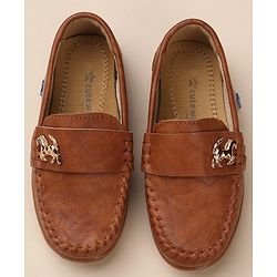 Cute Walk by Babyhug Slip On Solid Formal & Partywear Shoes with Horse Applique - Camel Brown
