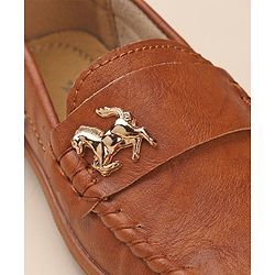 Cute Walk by Babyhug Slip On Solid Formal & Partywear Shoes with Horse Applique - Camel Brown