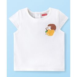 Babyhug Single Jersey Knit Dungaree Set With Porcupine Printed Half Sleeves Tee - White & Pink