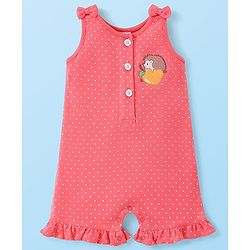 Babyhug Single Jersey Knit Dungaree Set With Porcupine Printed Half Sleeves Tee - White & Pink