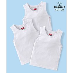 Babyhug 100% Organic Cotton Sleeveless Sando Pack Of 3 - White