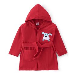 Babyhug Terry Full Sleeves Hooded Bath Robe With Dog Patch- Red