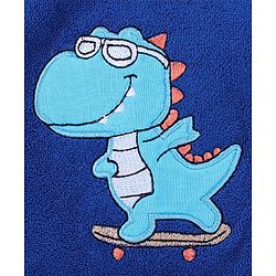 Babyhug Terry Knit Full Sleeves Hooded Bath Robe With Dino Patch - Navy Blue