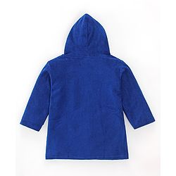 Babyhug Terry Knit Full Sleeves Hooded Bath Robe With Dino Patch - Navy Blue