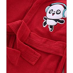 Babyhug Terry Full Sleeves Hooded Bath Robe With Panda Patch- Red