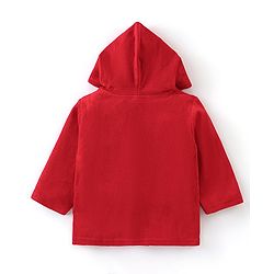 Babyhug Terry Full Sleeves Hooded Bath Robe Car Print- Red