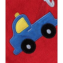 Babyhug Terry Full Sleeves Hooded Bath Robe Car Print- Red