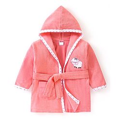 Babyhug Terry Full Sleeves Hooded Bath Robe With Sheep Patch- Pink