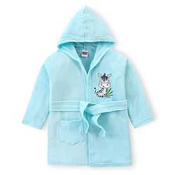 Babyhug Terry Full Sleeves Hooded Bath Robe With Zebra Patch- Blue