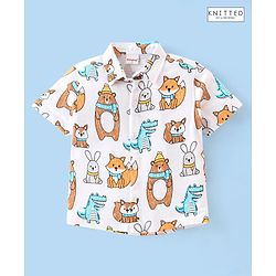 Babyhug 100% Cotton Knit Half Sleeves Animal Print Shirt - White