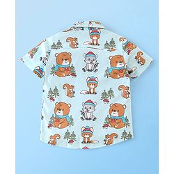 Babyhug 100% Cotton Knit Half Sleeves Regular Shirt with Teddy Print - Blue