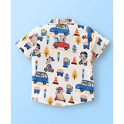 Babyhug 100% Cotton Knit Half Sleeves Vehicle Print Shirt - OffWhite