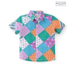 Babyhug 100% Cotton Knit Half Sleeves Shirt With Floral Print - Multicolour
