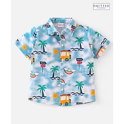 Babyhug 100% Cotton Knit Half Sleeves Regular Shirt with Scenery Print - Blue