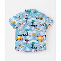 Babyhug 100% Cotton Knit Half Sleeves Regular Shirt with Scenery Print - Blue