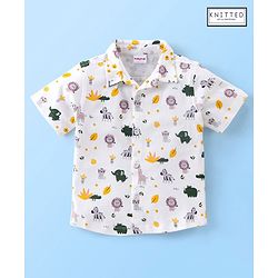 Babyhug 100% Cotton Half Sleeves Shirt Lion & Zebra Print- Off White