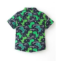 Babyhug 100% Cotton Knit Half Sleeves Shirt Dino Print - Navy Blue