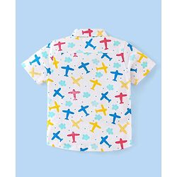 Babyhug 100% Cotton Knit Half Sleeves Shirt With Aeroplane Print - White