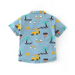 Babyhug 100% Cotton Knit Half Sleeves Regular Shirt with Car Print - Blue