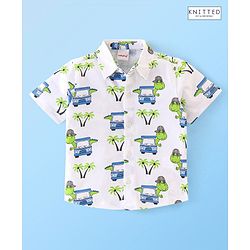 Babyhug 100% Cotton Knit Half Sleeves Regular Shirt with Car Print - White